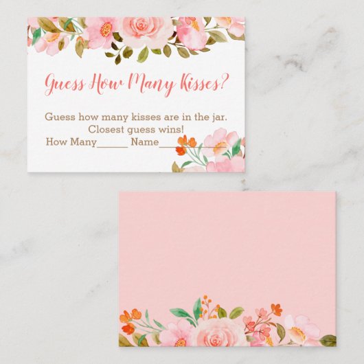 赤面ピンクフローラ推測ゲームの数キス プレイスカード (正面/裏面)