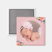 赤面ピンクフローラ新生児ガールフォトマグネット マグネット (正面/裏面)