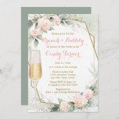 赤面ピンクフローラ植物学ブライダルシャワー 招待状 (正面/裏面)