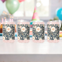 赤面ピンクフローラ植物模様：ナチュラル