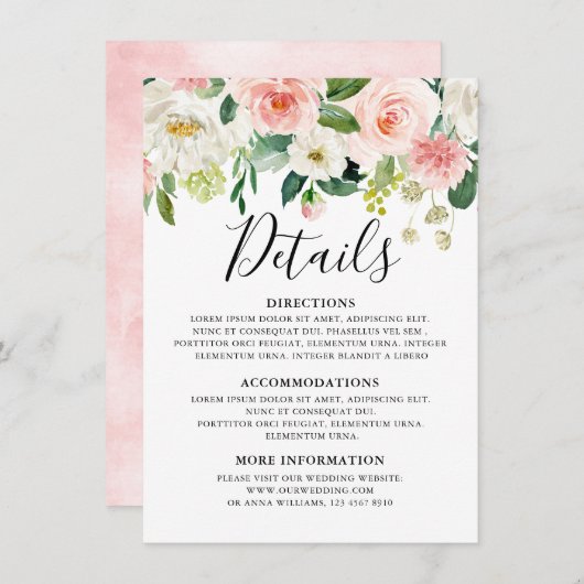 赤面ピンクフローラ植物結婚詳細 エンクロージャーカード (正面/裏面)