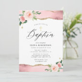 赤面ピンクフローラ水彩アゲート洗礼 招待状 (スタンド正面)