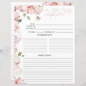 赤面ピンクフローラ水彩ブライダルシャワーレシピ (正面/裏面)