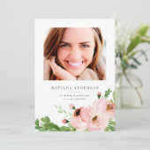 赤面ピンクフローラ水彩写真誕生日招待状 シーズンカード (スタンド正面)