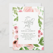 赤面ピンクフローラ水彩写真誕生日招待状 シーズンカード (裏面)