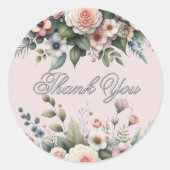 赤面ピンクフローラ水彩色ありがとう ラウンドシール (正面)