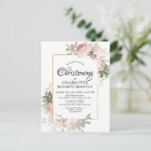 赤面ピンクフローラ水彩《キリスト教》洗礼式や命名式 ポストカード (スタンド正面)