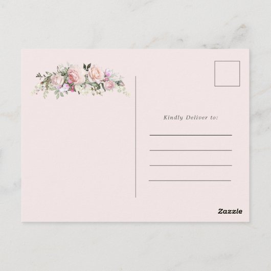 赤面ピンクフローラ水彩《キリスト教》洗礼式や命名式 ポストカード (裏面)