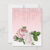 赤面ピンクフローラ滴下グリッター結婚ズ 招待状 (裏面)