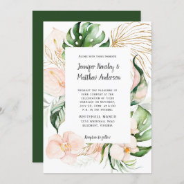 赤面ピンクフローラ熱帯緑結婚園 招待状