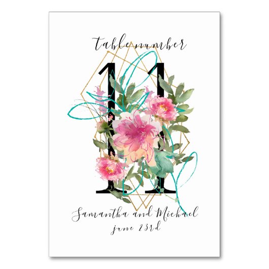 赤面ピンクフローラ牡丹金ゴールドテーブル番号11記号 テーブルナンバー (正面)