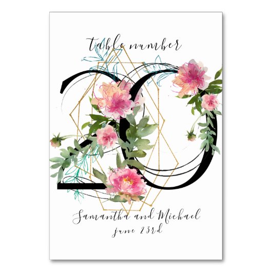 赤面ピンクフローラ牡丹金ゴールドテーブル番号20記号 テーブルナンバー (正面)