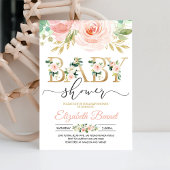 赤面ピンクフローラ甘いベビーガールベビーシャワー 招待状