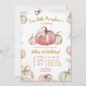 赤面ピンクフローラ私たちのリトルカボチャ誕生日 招待状 (正面)
