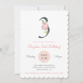 赤面ピンクフローラ第3誕生日 招待状 (正面)