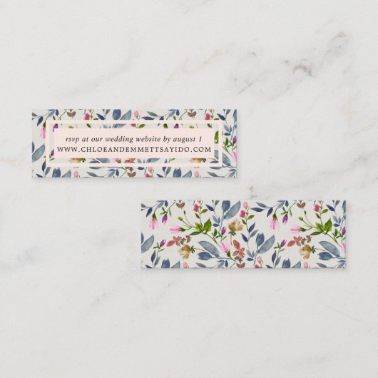 赤面ピンクフローラ結婚のWebサイトRSVPカード スキニー名刺 (正面/裏面)