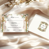 赤面ピンクフローラ結婚グリーンリーの応答カード 出欠カード