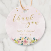 赤面ピンクフローラ結婚ズサンキューラウンド フェイバータグ (正面)