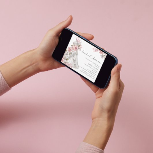 赤面ピンクフローラ結婚ズドレスブライダルシャワー 招待状