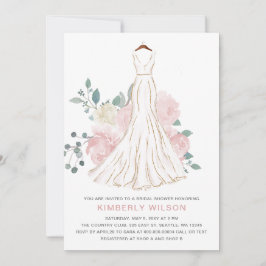 赤面ピンクフローラ結婚ズドレスブライダルシャワー 招待状