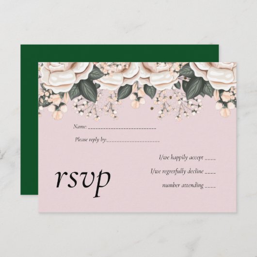 赤面ピンクフローラ結婚セージ予算 インビテーションポストカード (正面/裏面)