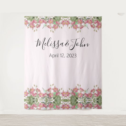 赤面ピンクフローラ結婚バラの背景 タペストリー (正面)