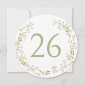 赤面ピンクフローラ結婚ボホの円テーブル番号 招待状 (裏面)