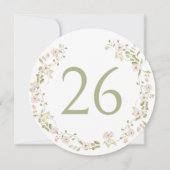 赤面ピンクフローラ結婚ボホの円テーブル番号 招待状 (正面)