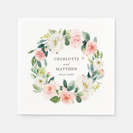 赤面ピンクフローラ結婚リース スタンダードカクテルナプキン (正面)