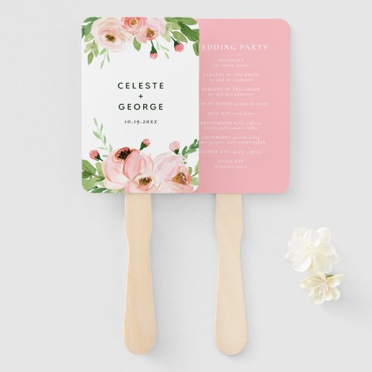 赤面ピンクフローラ結婚リース ハンドファン (正面&裏面)