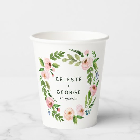 赤面ピンクフローラ結婚リース 紙コップ (正面)