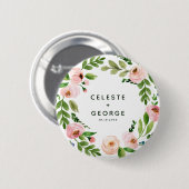 赤面ピンクフローラ結婚リース 缶バッジ (正面&裏面)