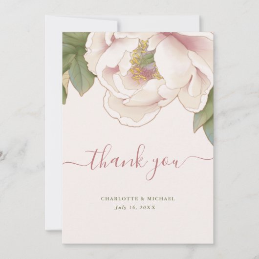 赤面ピンクフローラ結婚写真のサンキューカード サンキューカード (正面)