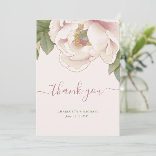 赤面ピンクフローラ結婚写真のサンキューカード サンキューカード (スタンド正面)