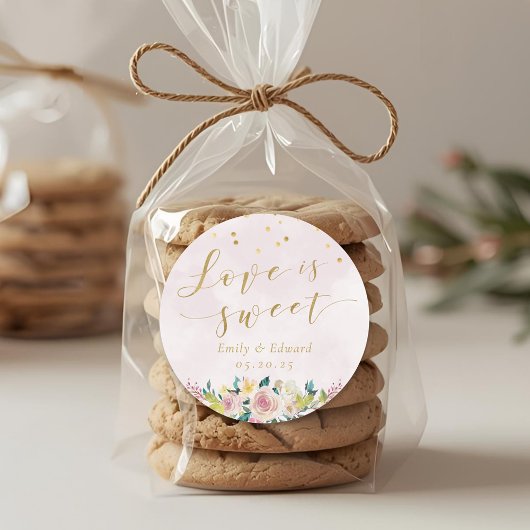 赤面ピンクフローラ結婚式の引き出物ラブズスウィート ラウンドシール