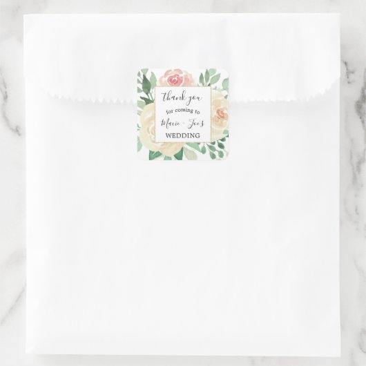 赤面ピンクフローラ結婚式の引き出物感謝していあなたシール スクエアシール (バッグ)
