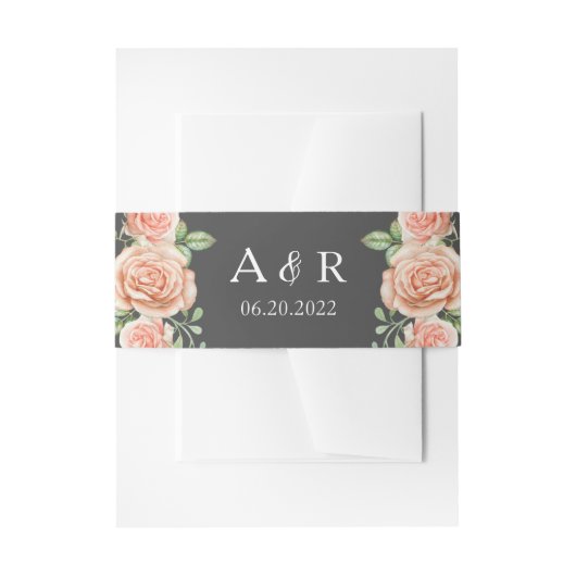 赤面ピンクフローラ結婚式招待状ベリーバンド 招待状ベリーバンド (正面例)