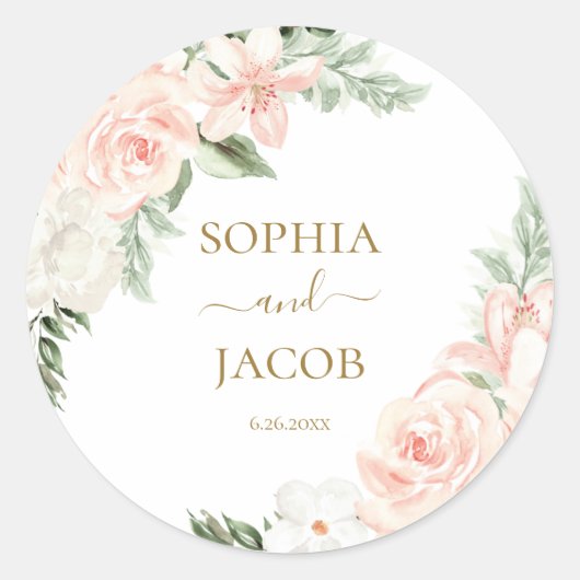 赤面ピンクフローラ結婚式招待状封筒用シール ラウンドシール (正面)