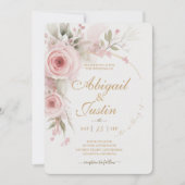 赤面ピンクフローラ結婚式招待状白い花 招待状 (正面)