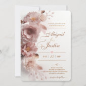 赤面ピンクフローラ結婚式招待状白い花 招待状 (正面)
