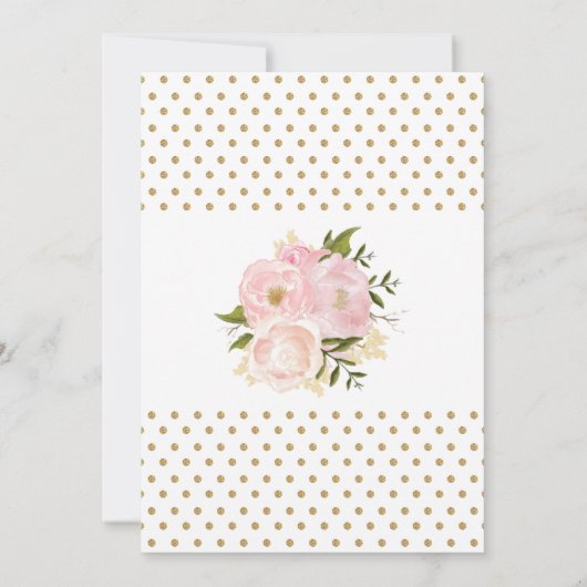 赤面ピンクフローラ結婚式招待状金ゴールド紙吹雪 招待状 (裏面)