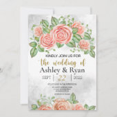 赤面ピンクフローラ結婚式招待状 (正面)