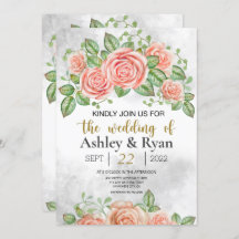 赤面ピンクフローラ結婚式招待状