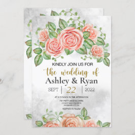 赤面ピンクフローラ結婚式招待状