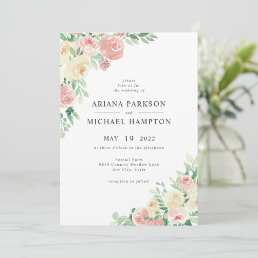 赤面ピンクフローラ結婚式招待状4196 招待状 (スタンド正面)