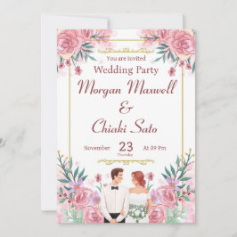 "赤面ピンクフローラ結婚式招待状 招待状