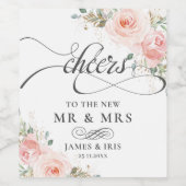 赤面ピンクフローラ結婚誕生日記念日W ワインラベル (シングルラベル)