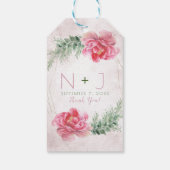 赤面ピンクフローラ緑の水色結婚の ギフトタグ (裏面)
