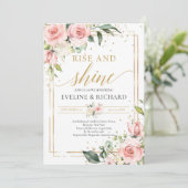 赤面ピンクフローラ緑ユーカリ結婚プス 招待状 (スタンド正面)