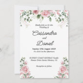 赤面ピンクフローラ緑結婚式招待状 招待状 (正面)